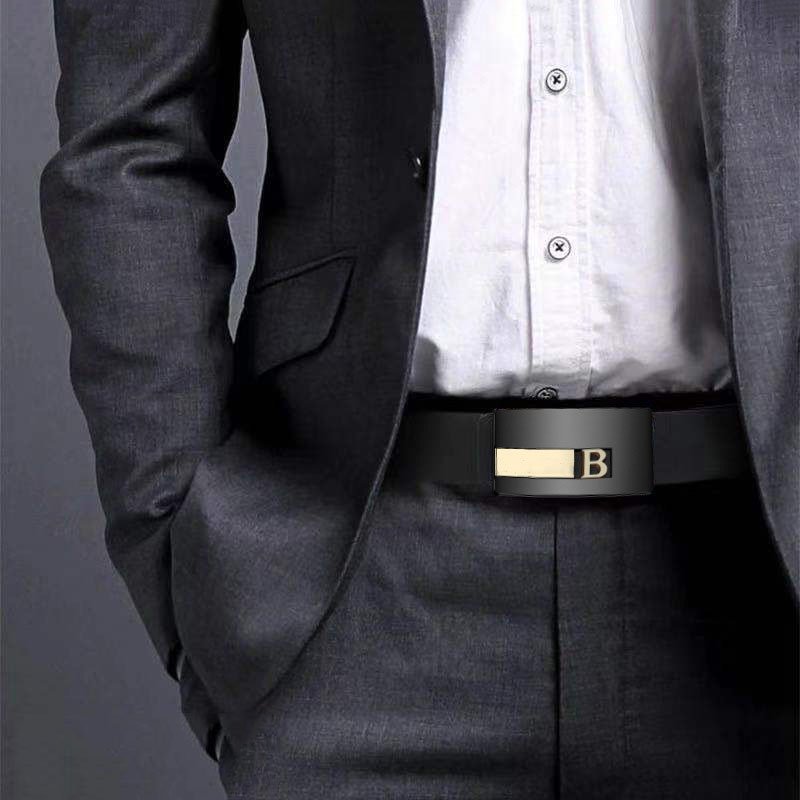 Men's Leather Business Belt with Automatic Buckle
