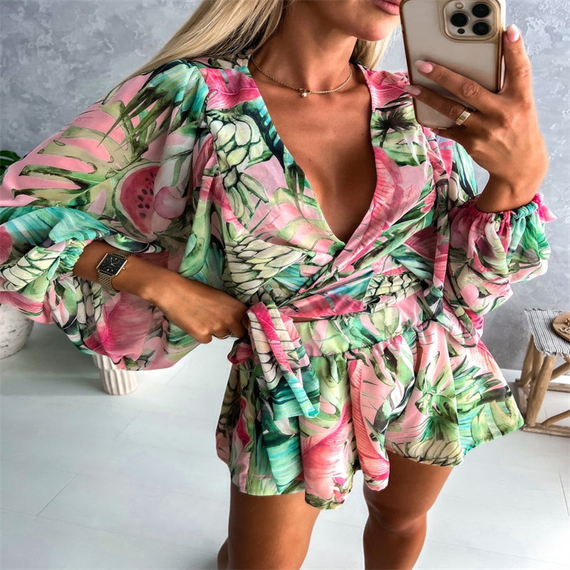 Tropical Rainforest Belted Jumpsuit