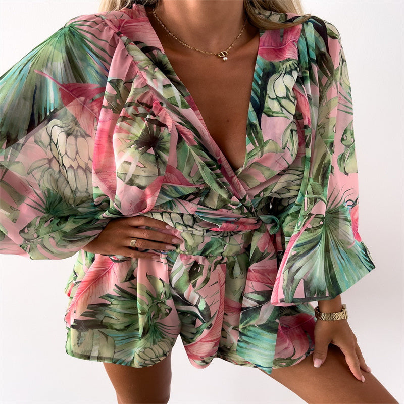 Tropical Rainforest Belted Jumpsuit