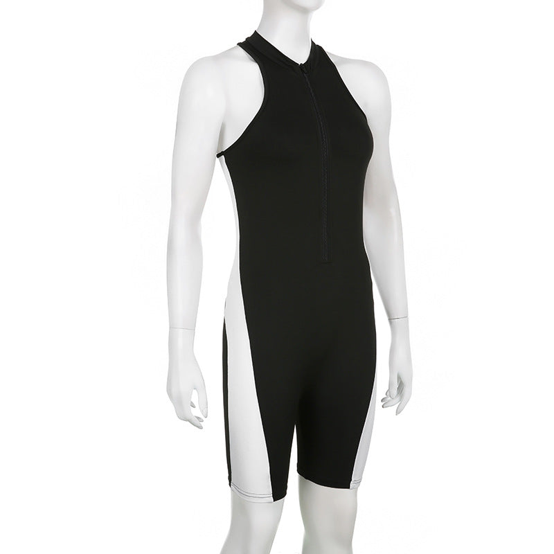 Colorblock Half-Turtleneck Sleeveless Romper