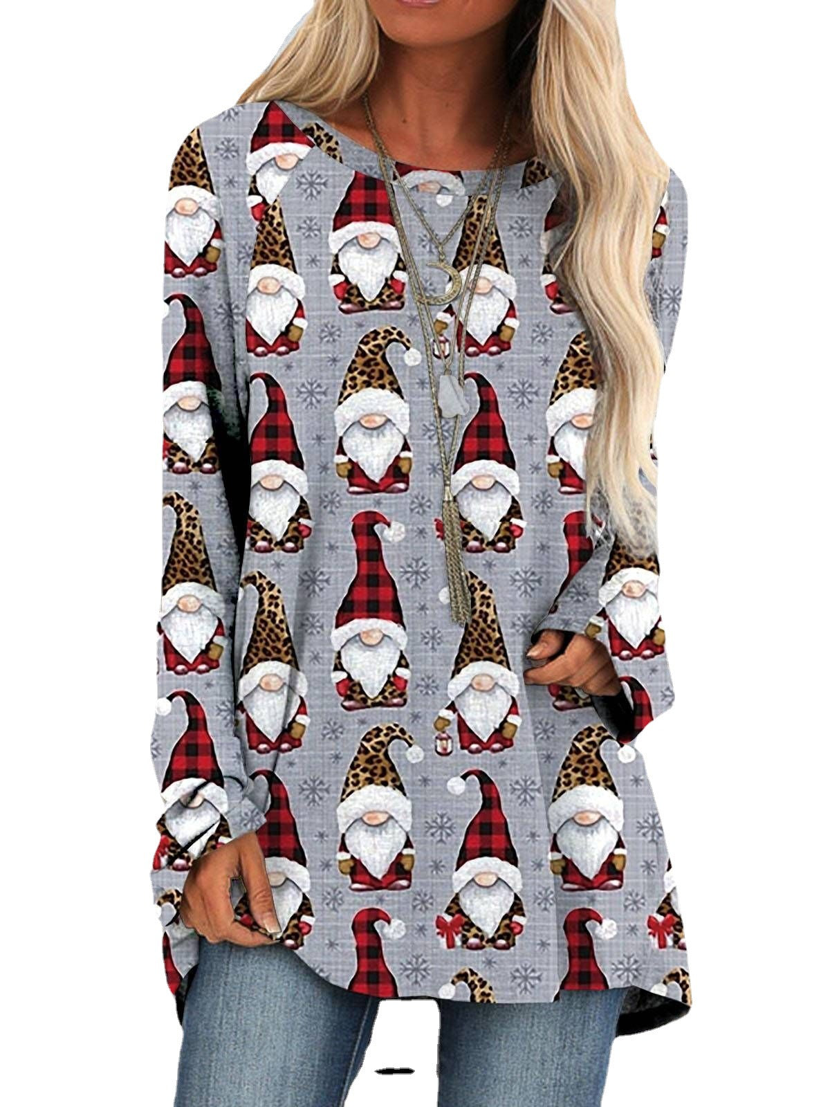 Festive Christmas Print Slim Fit Pullover Sweatshirt