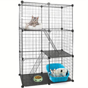 3 Tier Cat Playpen Cage Metal Indoor Cat House Detachable Kitten House With 3 Doors 2 Ladders Large Cat Exercise Place For 1-2 Cats Black