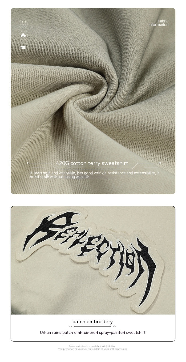 Embroidered Frayed Hem Trendy Streetwear Hoodie