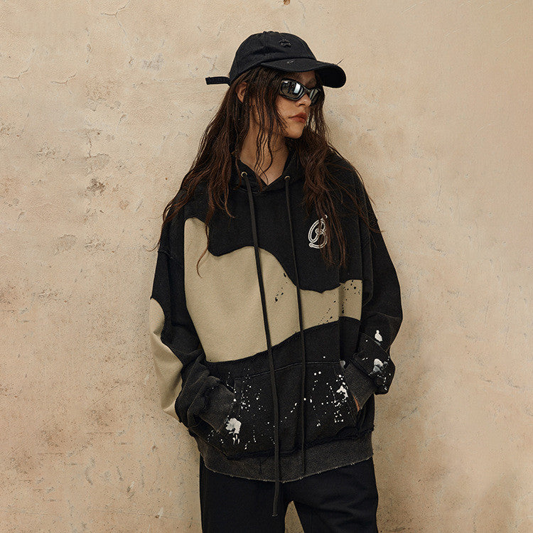 Vintage Splash-Ink Patchwork Streetwear Sweater