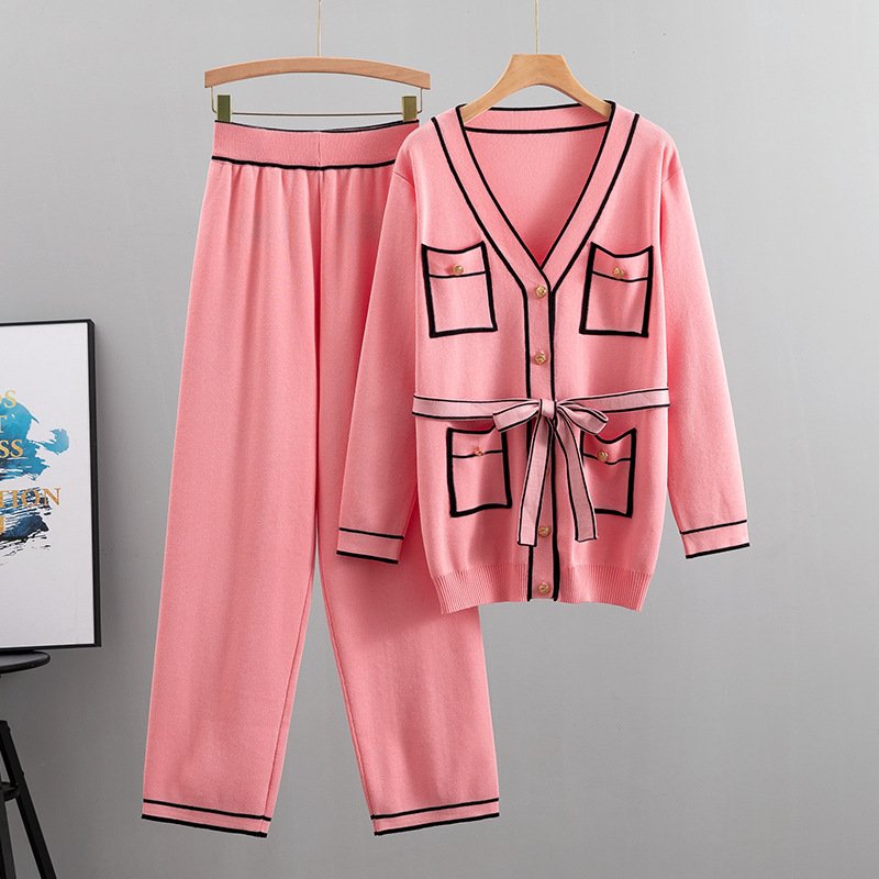 Women's Winter Knit Set Coat & Pants Suit