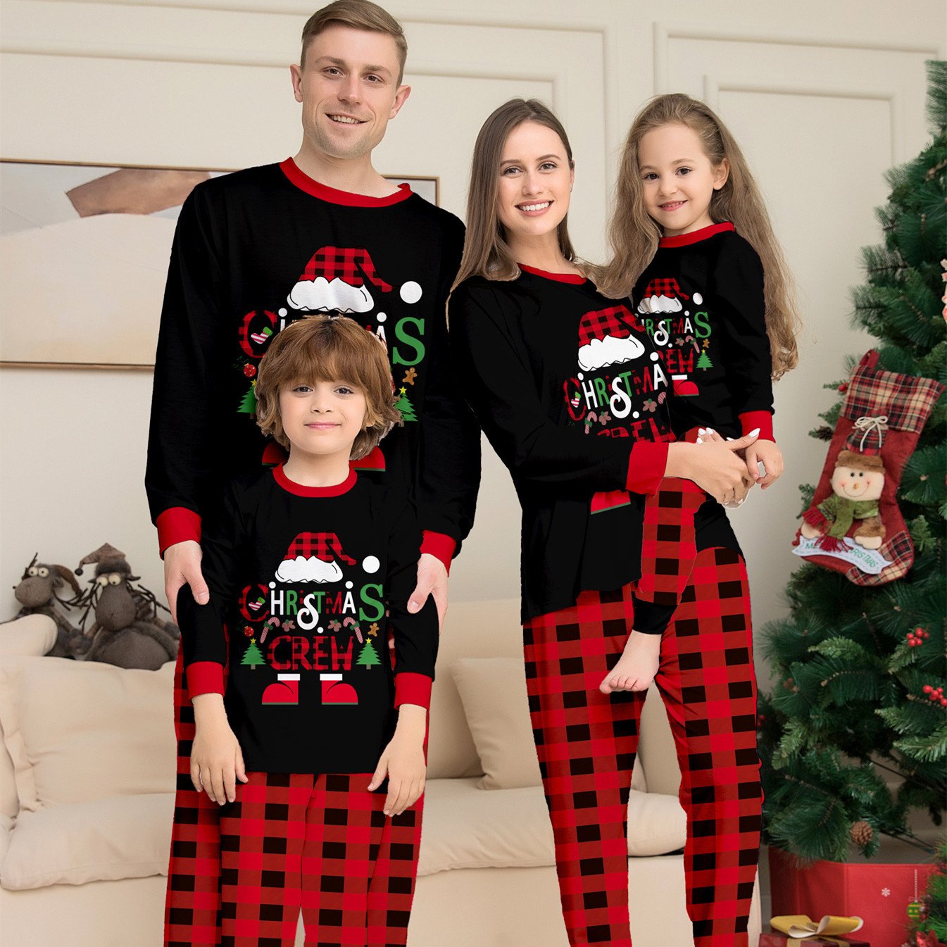 Fun Red and Black Plaid Parent-Child Christmas Suit