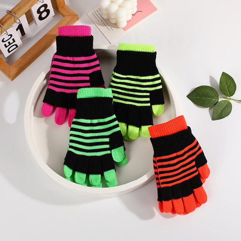 Double Layer Striped Gloves for Cold Winter Protection