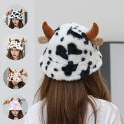Cute Cow Pattern Fisherman Hat for Women - Warm & Windproof