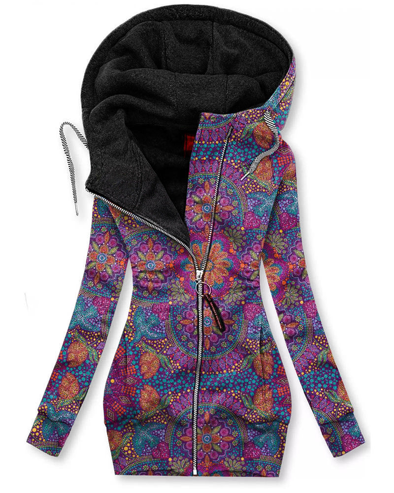 3D Print Zip-Pattern Long Sleeve Hooded Hoodie
