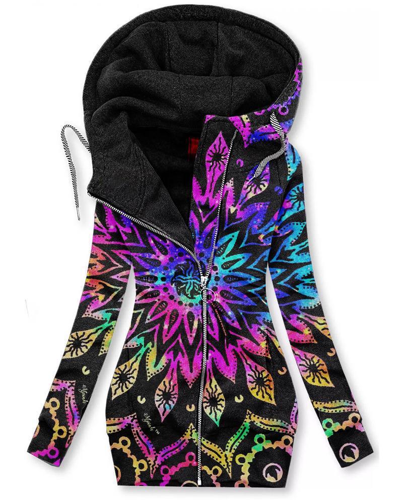 3D Print Zip-Pattern Long Sleeve Hooded Hoodie