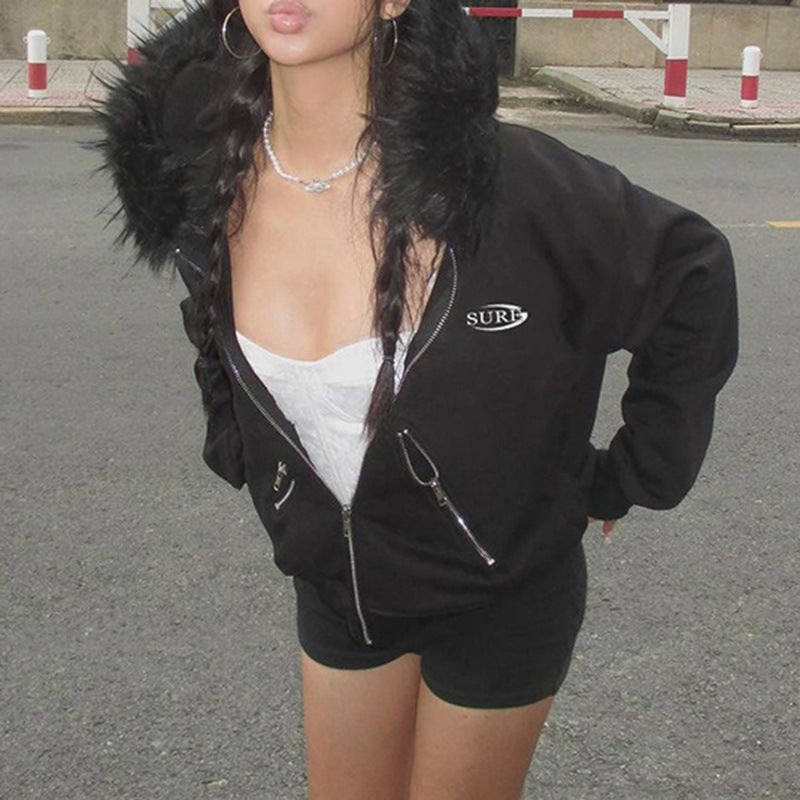 Women's Fluffy Zip-Up Casual Sweatshirt Coat