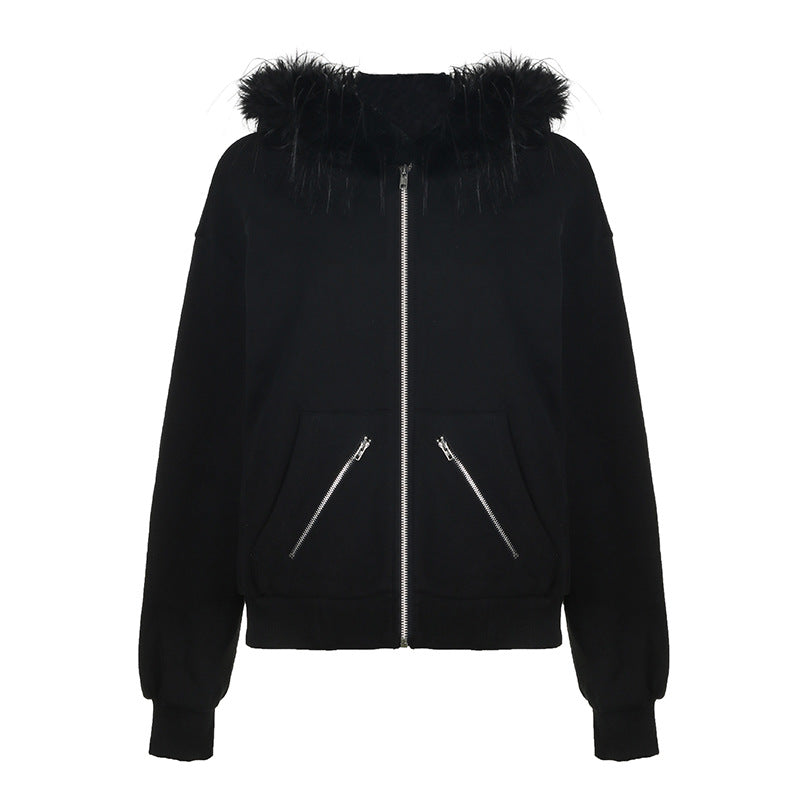 Women's Fluffy Zip-Up Casual Sweatshirt Coat