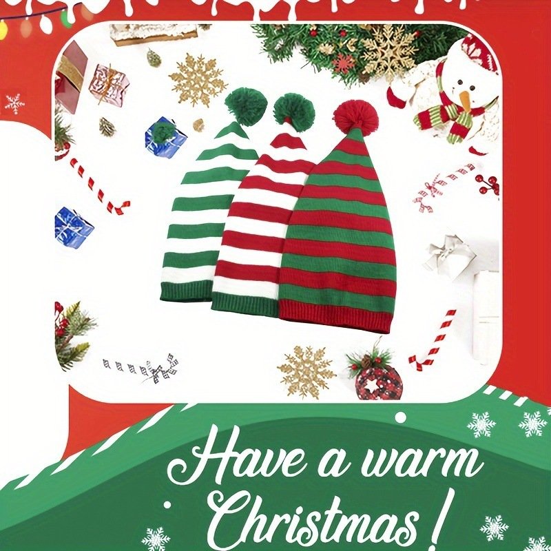 Cozy Winter Knit Cap - Red & Green Stripes