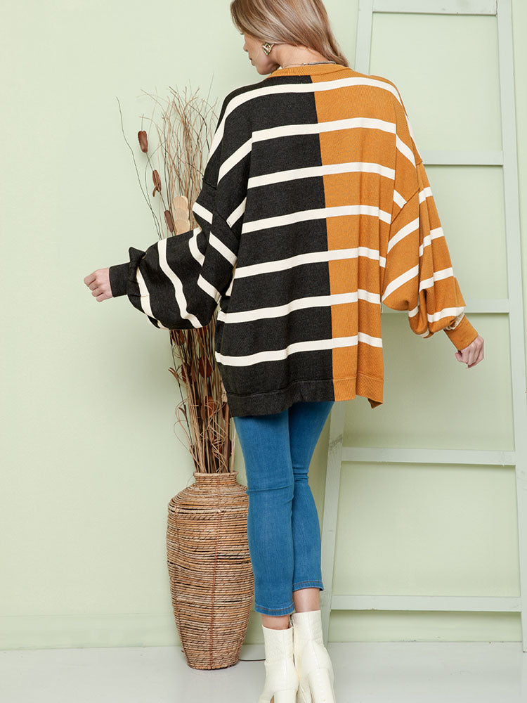 Women's Striped Loose Long-Sleeve Casual Pullover Sweater