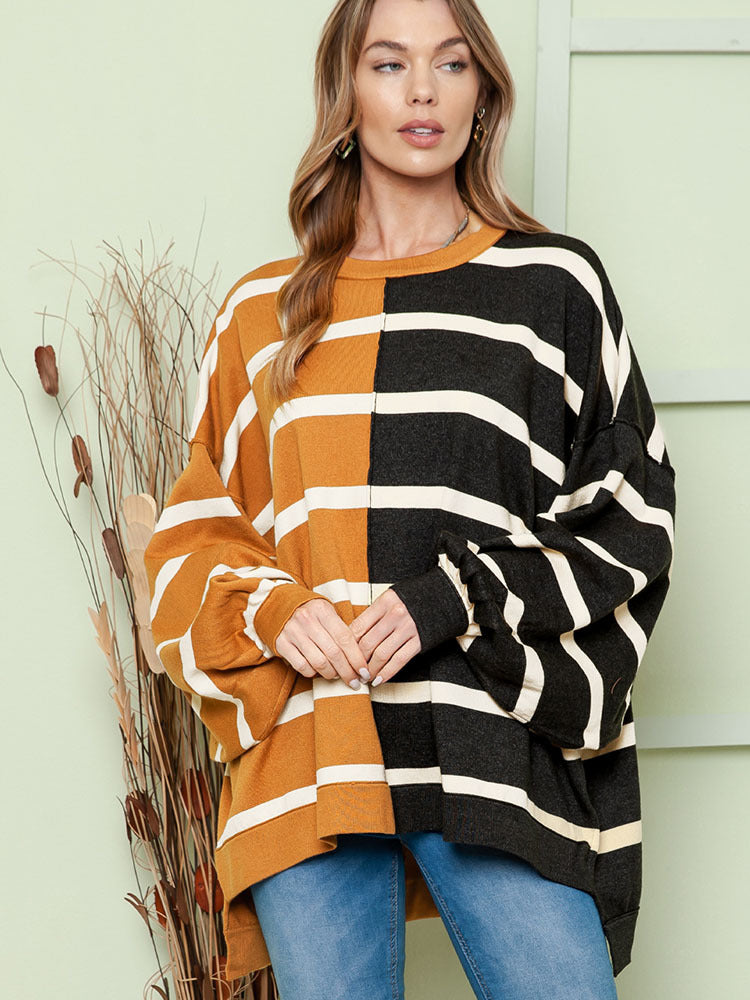 Women's Striped Loose Long-Sleeve Casual Pullover Sweater