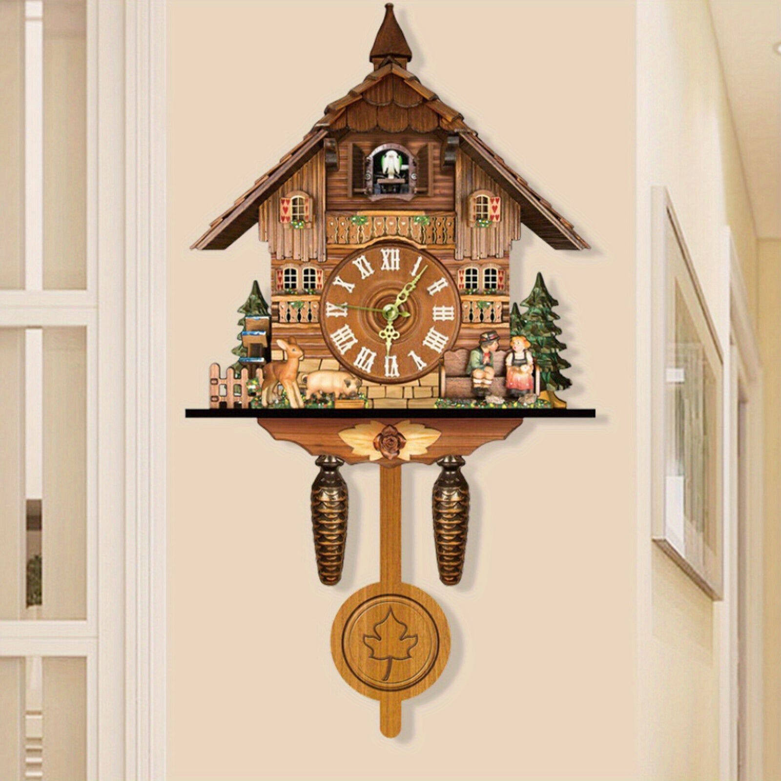 Thermall Cuckoo Singing Wall Clock Vintage Pendulum Home Living Room Wooden Art Decor Handcrafted Traditional Black Forest Wood Clock Wall Decor Geschenke an familie und freunde