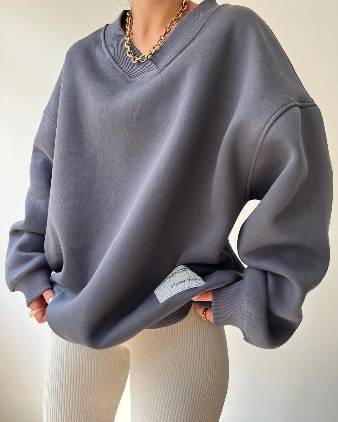 Cozy V-Neck Long Sleeve Loose Pullover Sweater