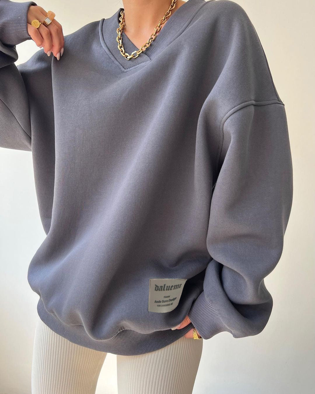 Cozy V-Neck Long Sleeve Loose Pullover Sweater