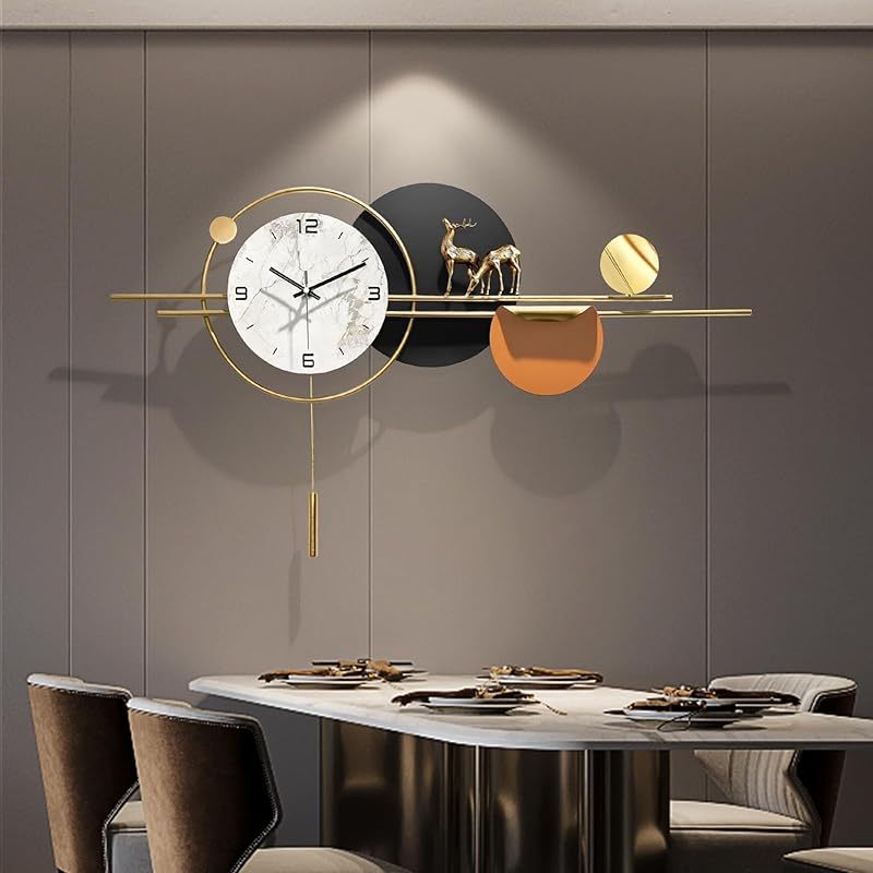 Large Wall Clocks for Living Room Decor, Decorative Modern Silent Wall Clock with Pendulum Metal Wall Art for Kitchen/Bedroom/Entryway/Office Decor 36''Lx19''W