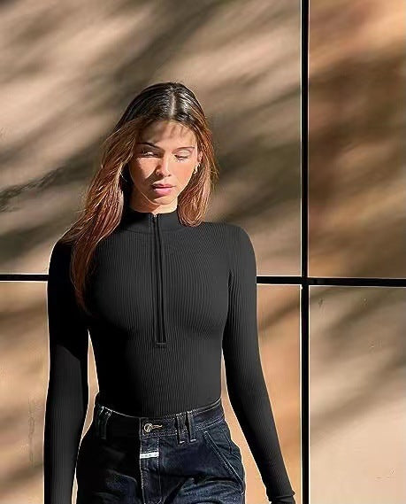 Women's Long-Sleeve Zipper Jumpsuit Casual Romper