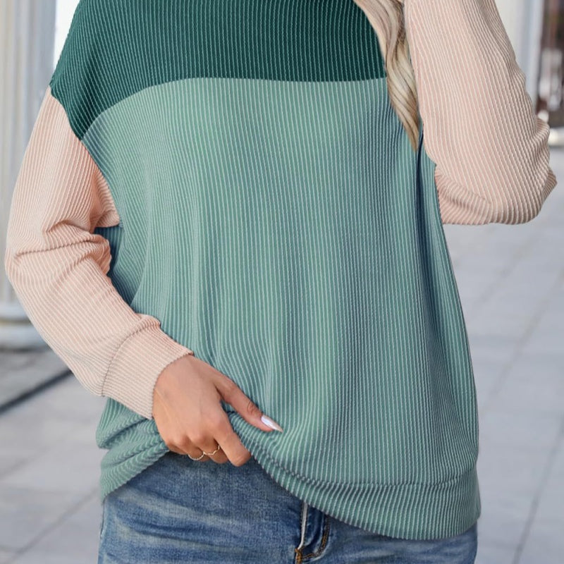 Chic Colorblock Long-Sleeve Loose Pullover Sweater