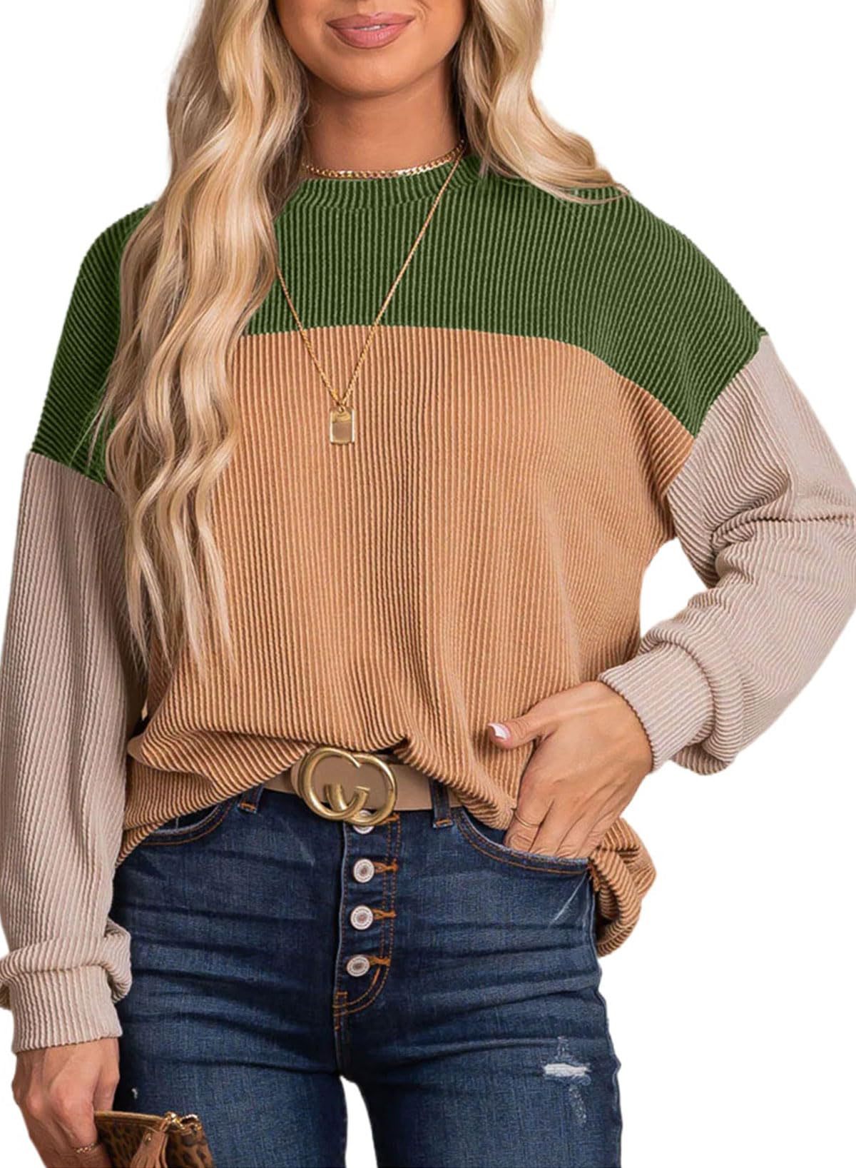 Chic Colorblock Long-Sleeve Loose Pullover Sweater