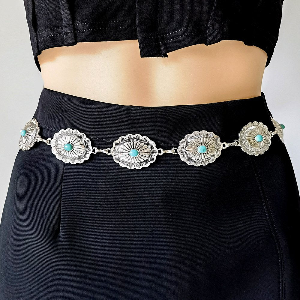 Ancient Turquoise Inlaid Waist Chain Gold Accessory