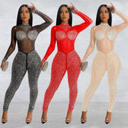Women's Long Sleeve Mesh Jumpsuit for Elegant Formal Wear