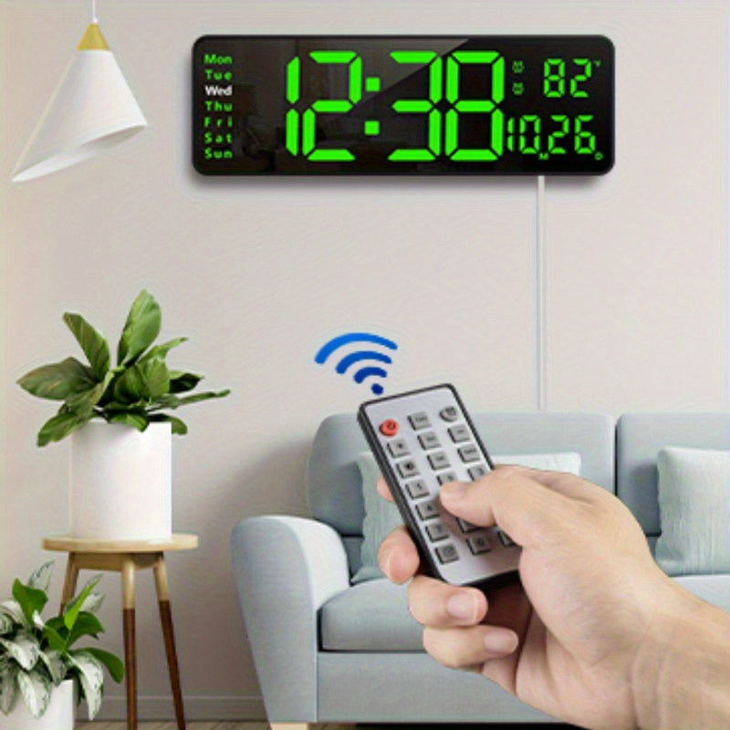 Large Digital Wall Clock with Remote, Large Display LED Wall Clock for Living Room/ Gym/ Shop/ Warehouse/ Office Decor, Auto Dimming, Timer