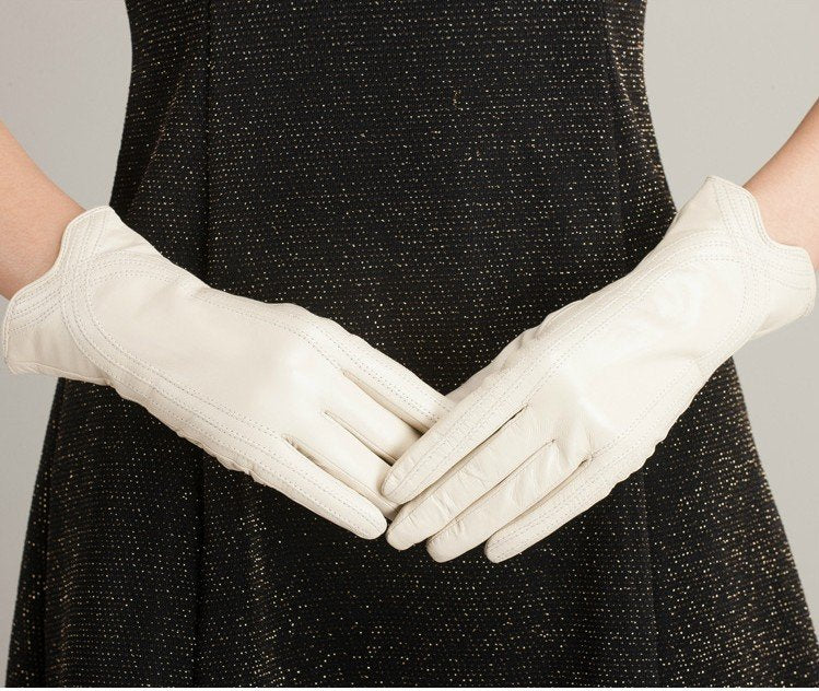 Warm Real Lamb Leather Handmade Curve Sheepskin Gloves for Women