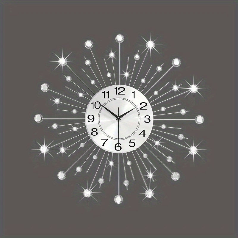 24 Inch Household Large Wall Clock - Minimalist Modern Wall Clocks Silent Non-Ticking Wrought Iron Decorative Wall Clocks Easy to Read for Living Room Kitchen Bathroom Bedroom, silver crystal metal wall decoration suitable for family use