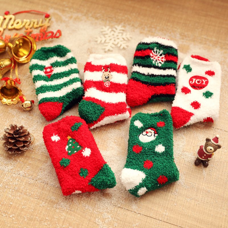 Coral Velvet Christmas Socks for Women