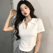 Slim Fit Short Sleeve Ribbed Knit Top – White/Gray/Black