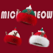 Warm Red Christmas Antlers Knitted Hat Plush