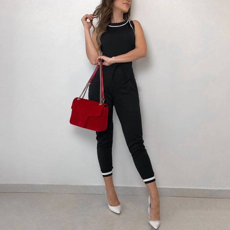 Contrast Color Sleeveless Jumpsuit for Women