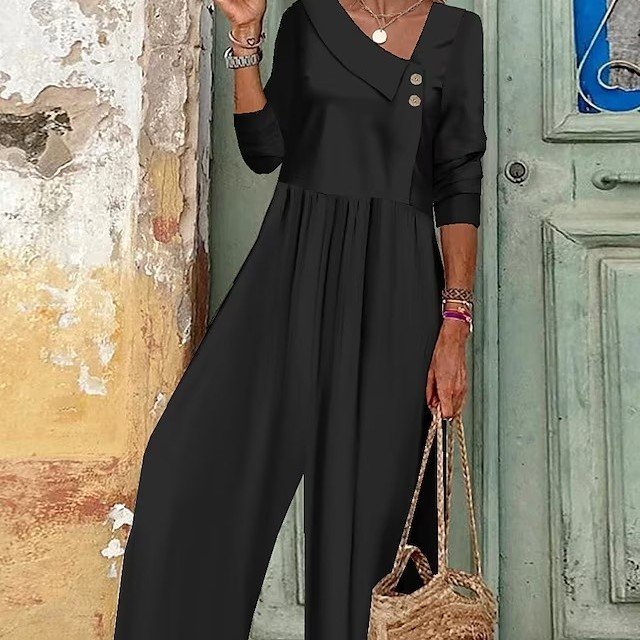 Versatile Solid V-Neck Jumpsuit for Women