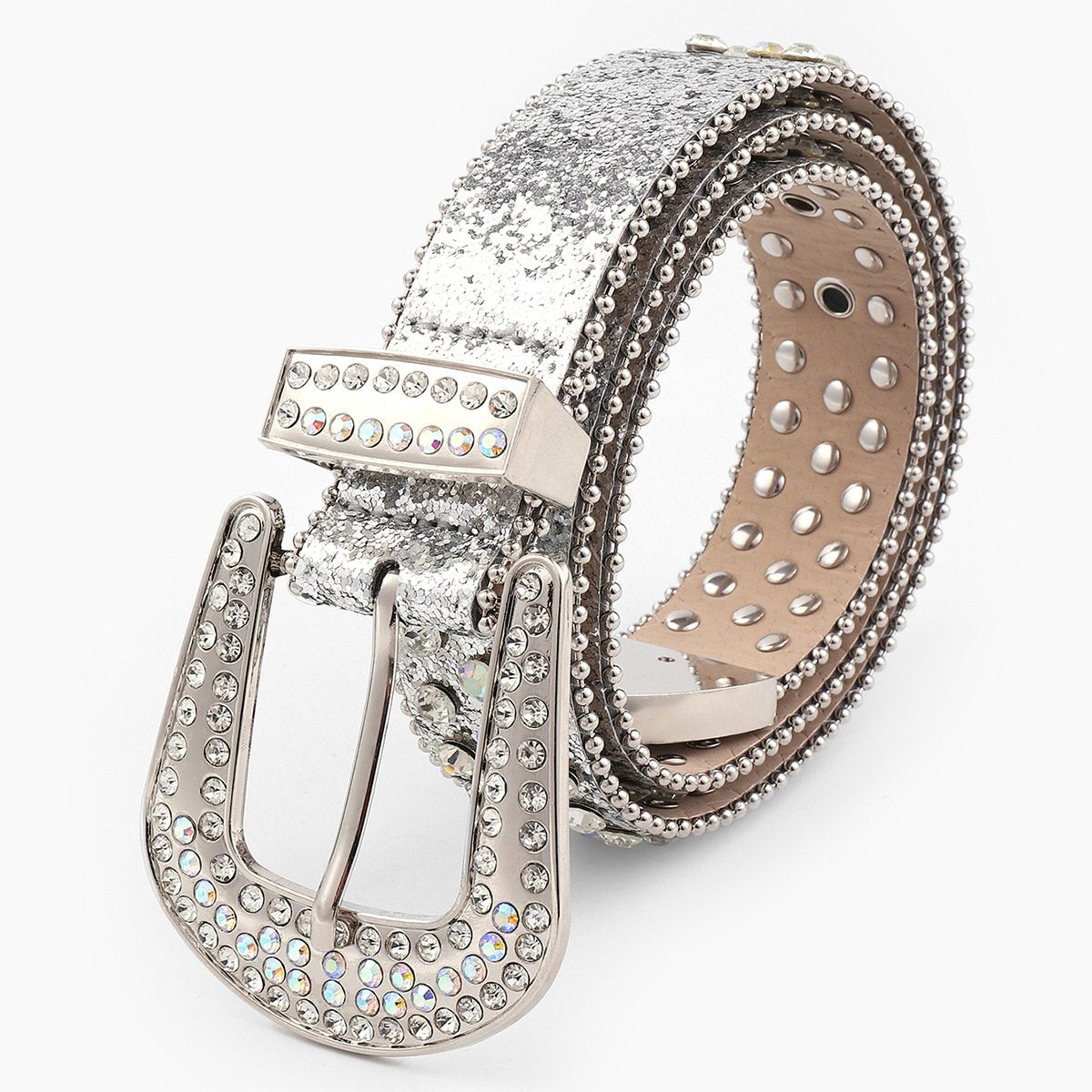 Silver Rhinestone PU Leather Belt for Women