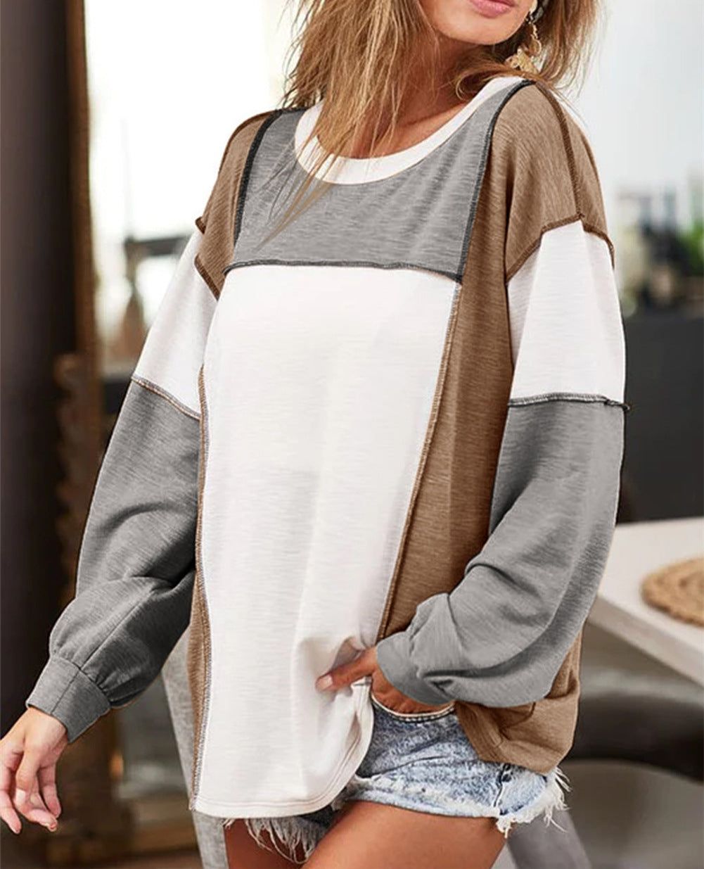 Cozy Colorblock Loose Pullover Casual Sweater