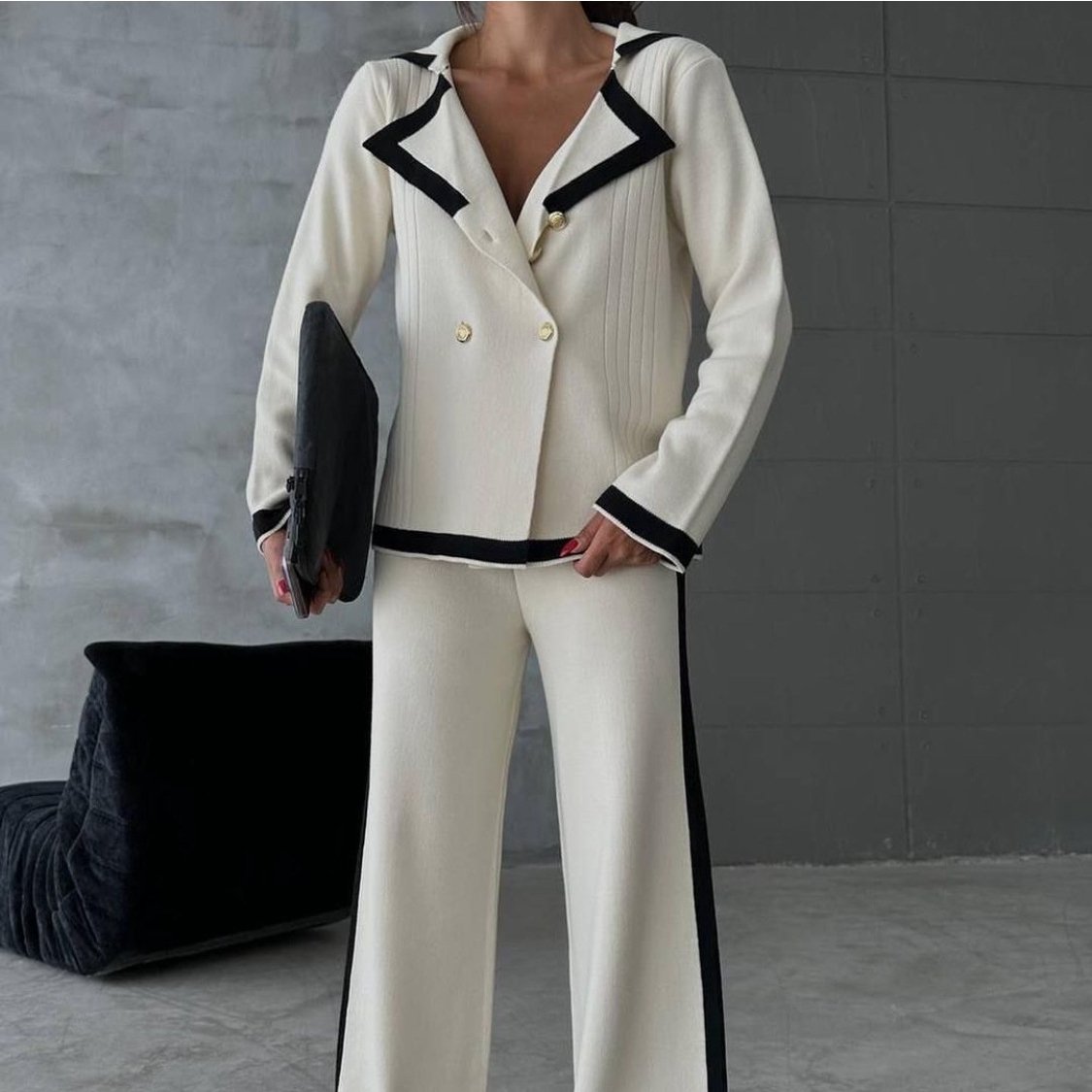 Autumn Knit Wide-leg Pants Two-piece Set
