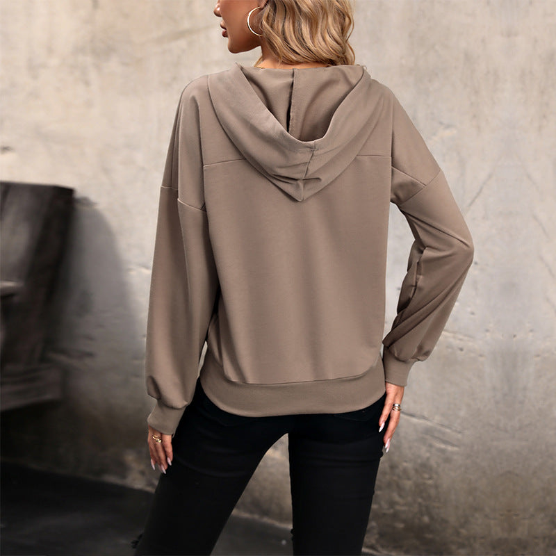 Chic Solid Color Lantern-Sleeve Women's Hoodie