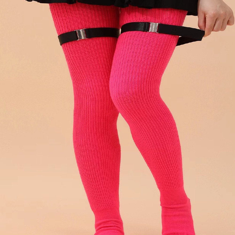 Knee Length Anti Slip Tube Socks with Thick Wool Knit and Garter Buckle