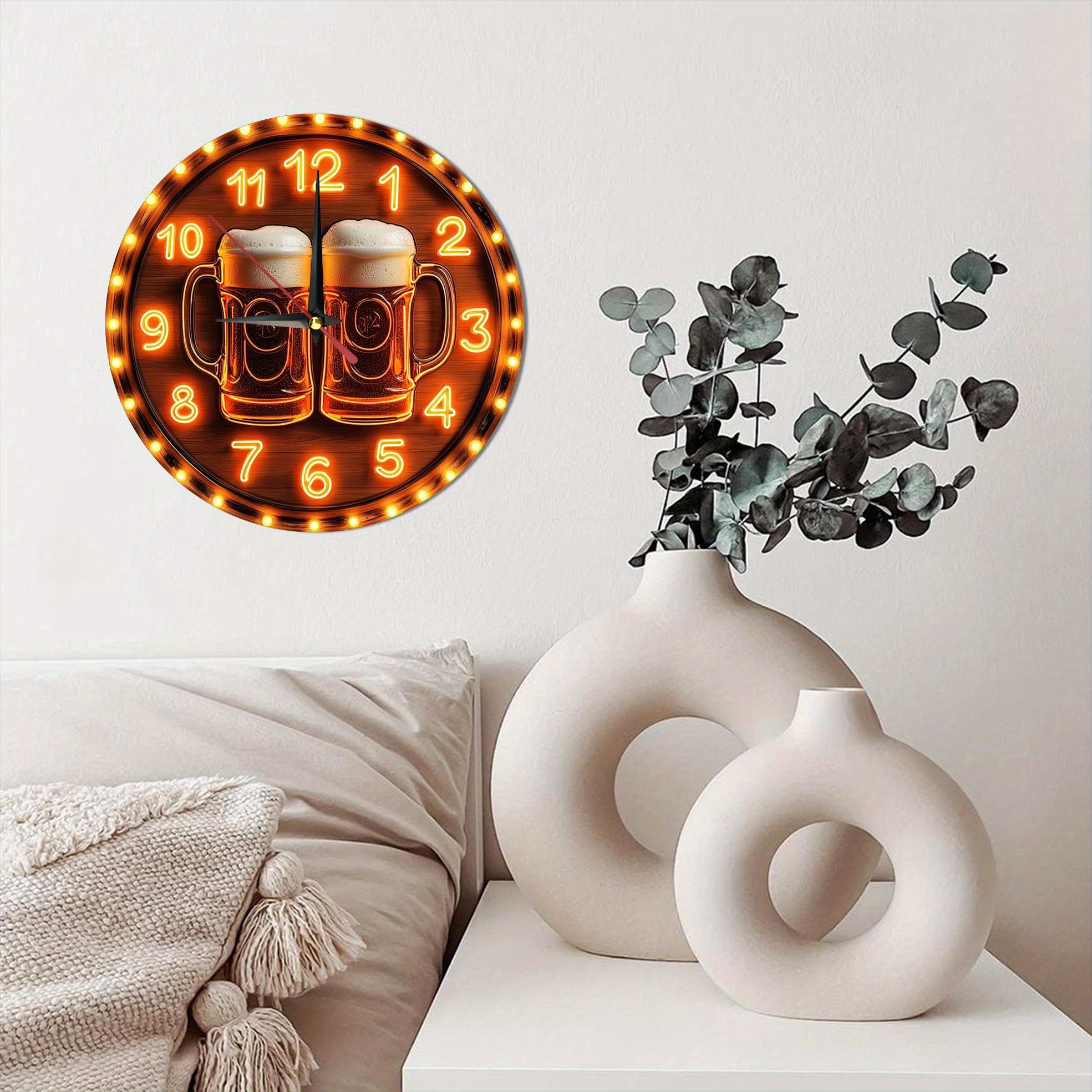 [1pc Vintage Beer Clock] 1pc Vintage Beer Mug Wooden Wall Clock | 2D Round Farmhouse Style Home Decor, 9.8x9.8 Inch, No Ticking Sound | Perfect Christmas Gift, Kitchen Wall Clock, Festive Wall Art, Illuminated Number Display, Beer Themed Decor