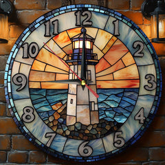 Rustic lighthouse wooden round wall clock