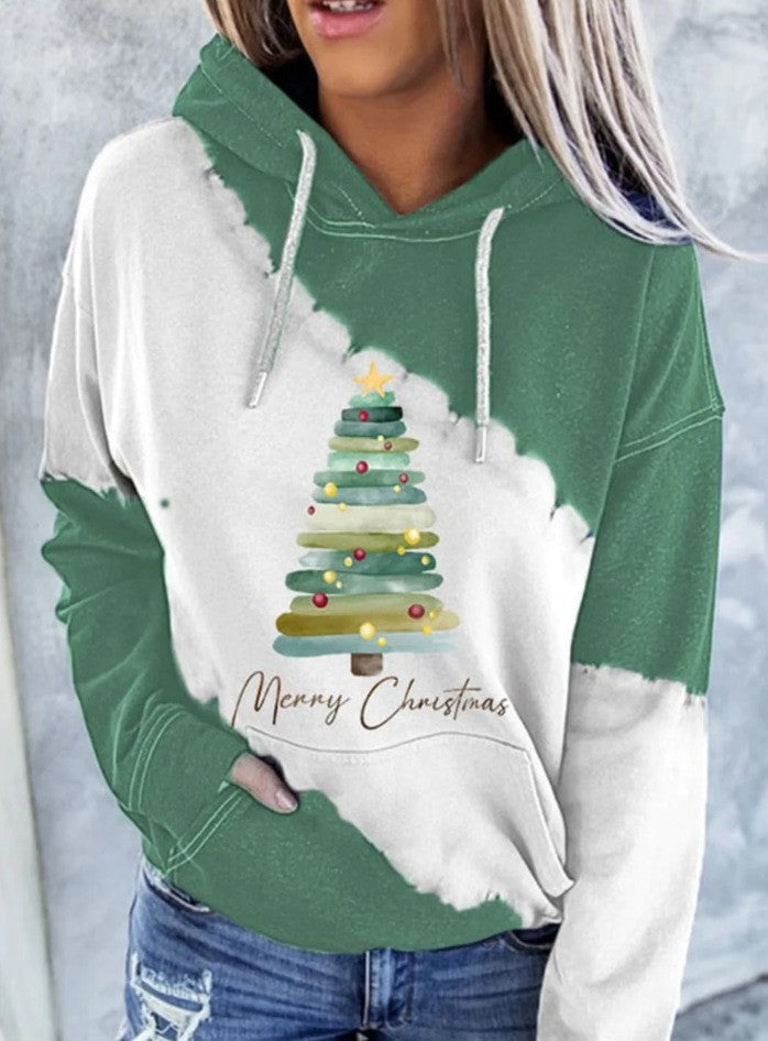 Festive Christmas Tree 3D Printed Women's Hooded Pullover Sweater