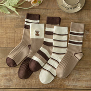 Striped Embroidered Cotton Socks for Women