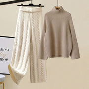 3-Piece Knit Set - Apricot Vest, Sweater, & Wide Leg Pants