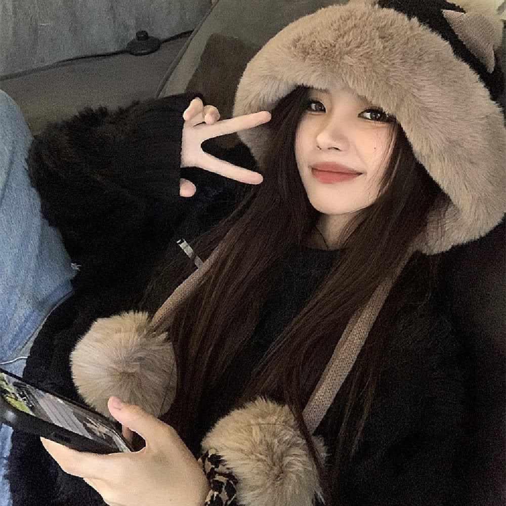 Cozy Korean-Style Plush Bonnet for Women