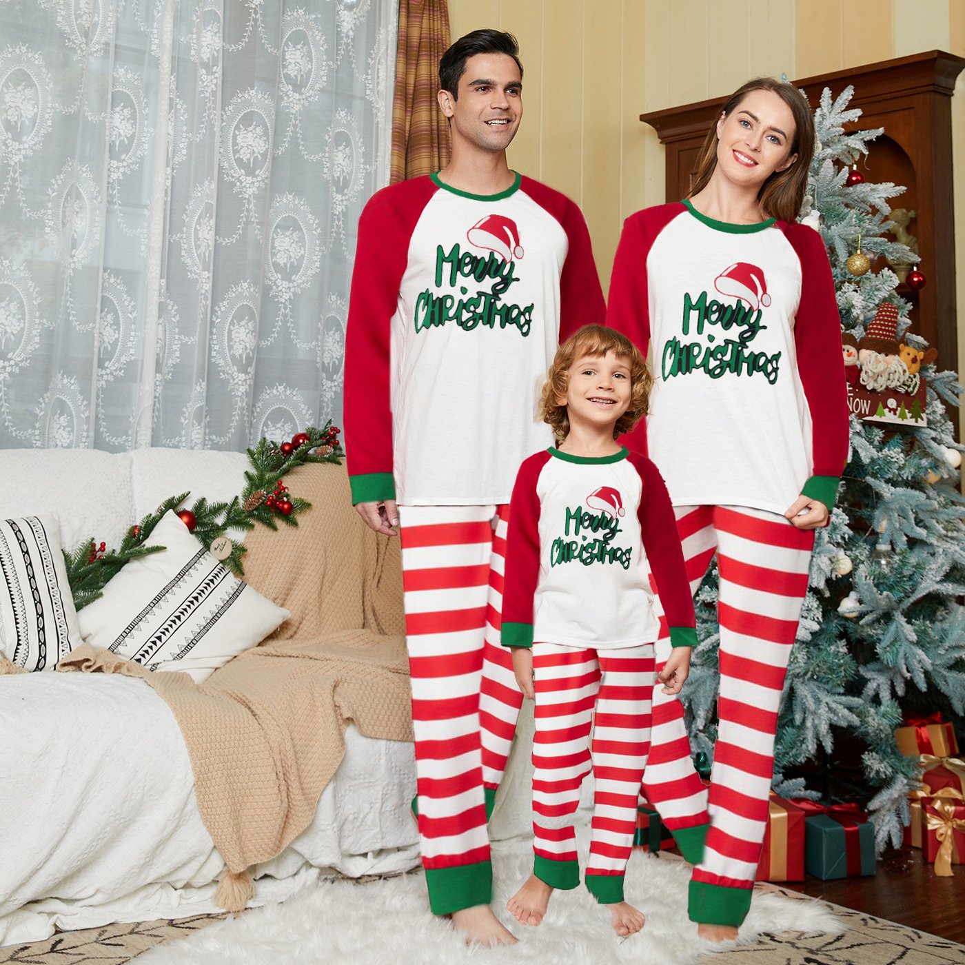 Family Stripe Christmas Suits Set