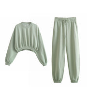 Autumn Solid Color Jogger Pants Set for Women