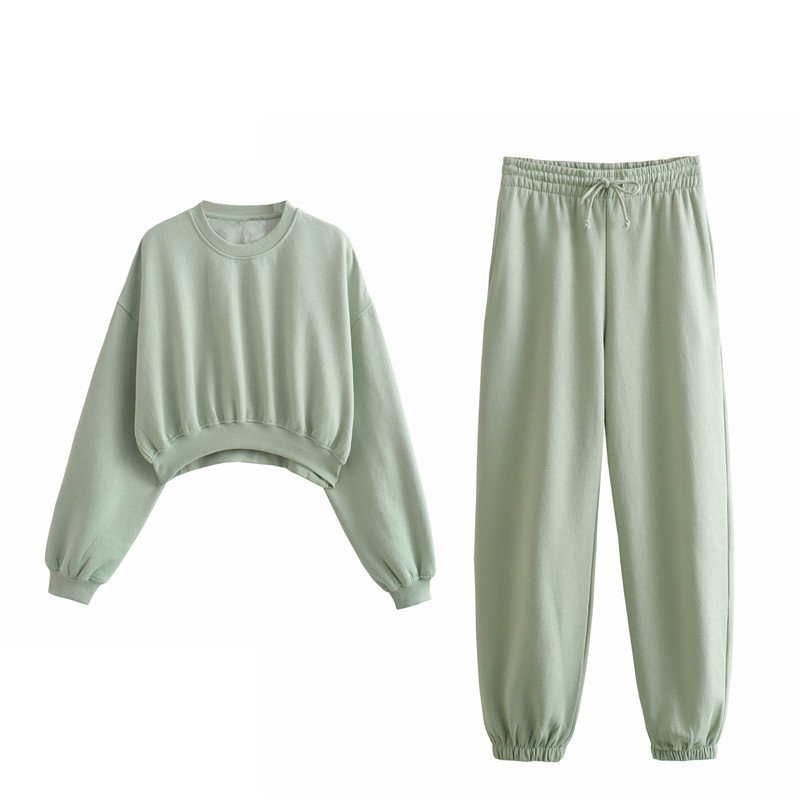 Autumn Solid Color Jogger Pants Set for Women